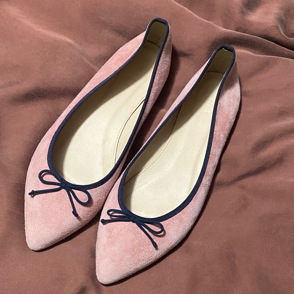 J. Crew Blush Suede Flats with Navy Trim
